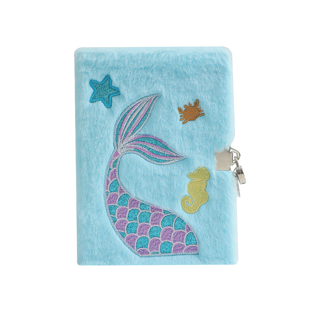 Wholesale A5 Girls Plush Mermaid Tail Notebook with Lock